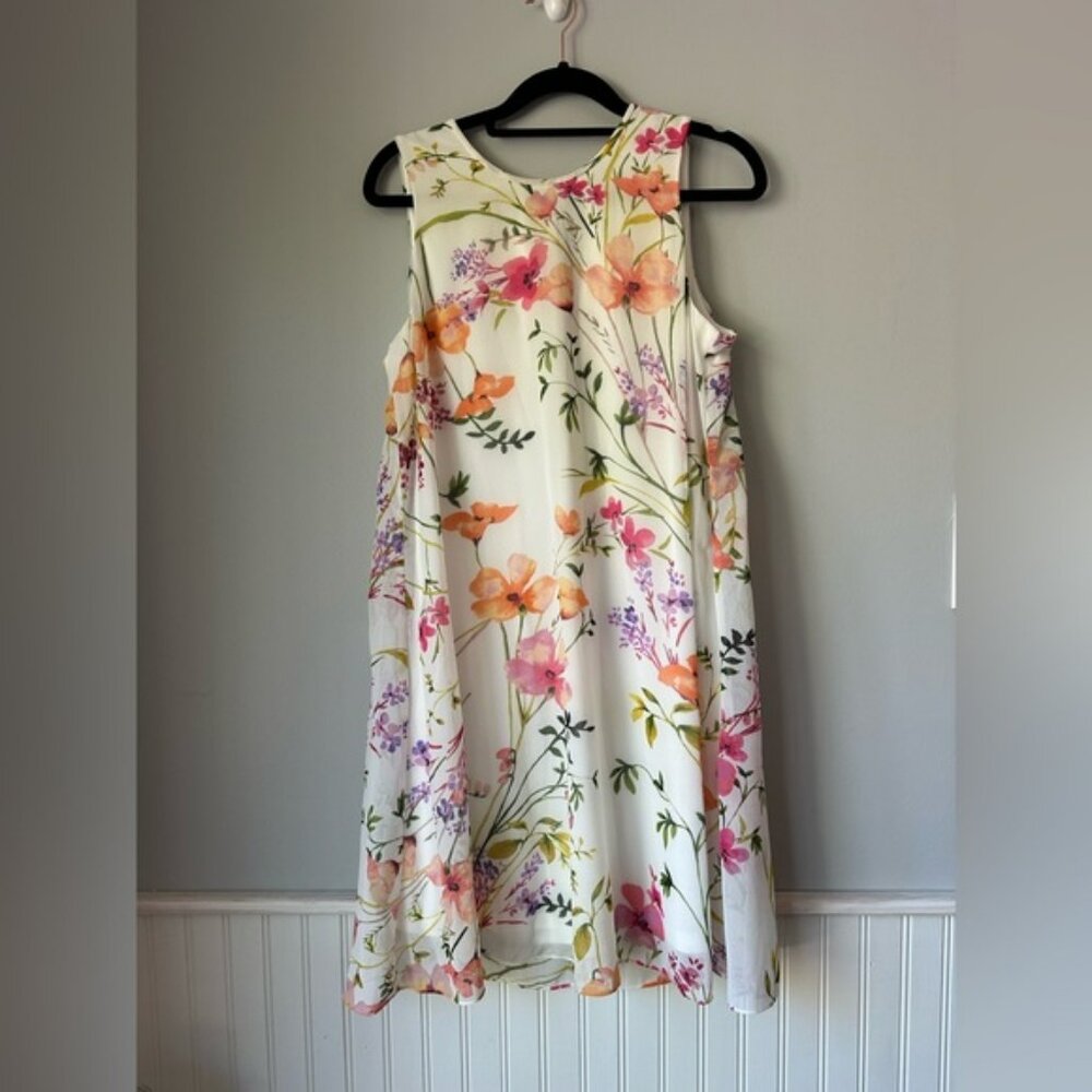Calvin Klein White Sleeveless A-Line Midi Dress for Weddings floral size 8